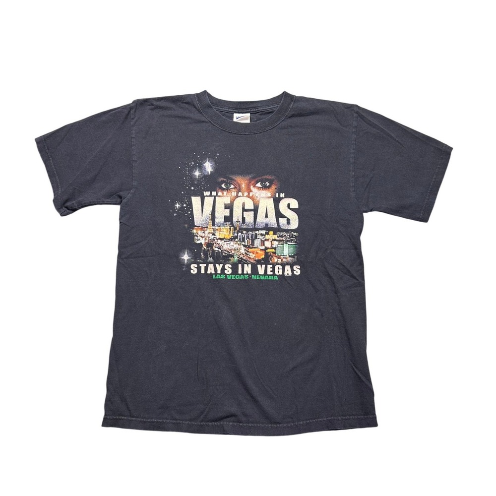 Vintage Las Vegas What Happens in Vegas Stays in Vegas Black Graphic T-Shirt M